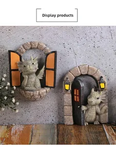 Statuine di drago in resina con finestra rotonda e porta ad arco per arredo giardino