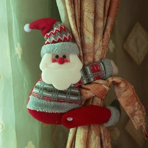 Christmas Curtain Tiebacks Knitted Fabric Santa Snowman Reindeer Plush Doll Window Buckles Home Holiday Decorations