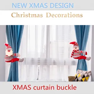 Christmas Santa and Snowman curtain tiebacks in striped knit hats for home window decor
