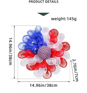 Detail view of 38cm USA Independence Day wreath showing size dimensions and 145g weight specs