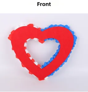 Front view of Independence Day heart wreath with red white and blue artificial flowers