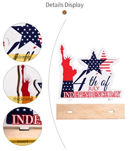 Detail view of American Independence Day wooden sign with printing and base thickness