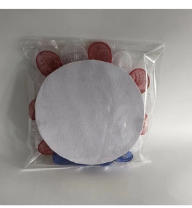 Detail of DIY USA Independence Day wreath kit with red white blue mesh and felt base