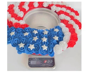 Detailed view of patriotic 4th of July rose wreath weighing approximately 100 grams