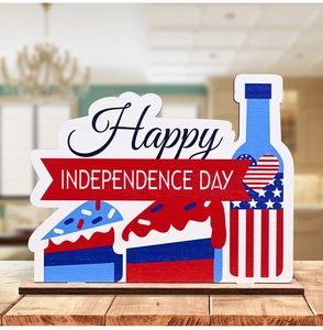 Detail of red white blue wooden Independence Day table decor with star and heart patterns