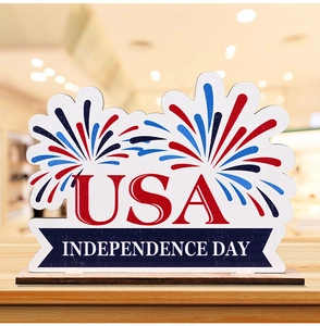 Detail of wooden USA Independence Day table decor with fireworks patterns and base