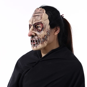 Creepy Halloween latex mask with stitched mouth and metal rivets for party costume