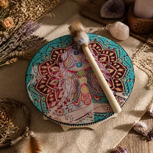 Lightweight 217g Shamanic drum featuring a yoga goddess design with chakra symbols