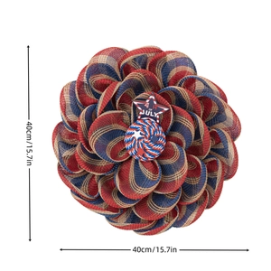 Detail view of 4th of July wreath showing 40cm diameter and patriotic mesh materials