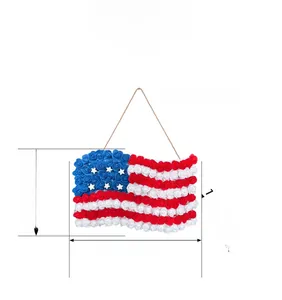 Detailed view of patriotic flower flag door decor with dimensions 40cm by 27cm