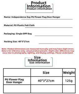 Detailed sizing chart for Independence Day PU flower flag door hanging decorations