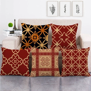 Vintage Linnenmix Geometrisch Mandala Print Kussenhoes Vierkant Rood Zwart Goud Decoratieve Sierkussen Sloop Bank Auto
