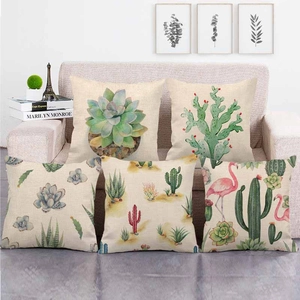 Housse De Coussin En Lin Imprimé Cactus Plantes Succulentes Carrée Pour Canapé Décoration Maison Style Ferme Esthétique