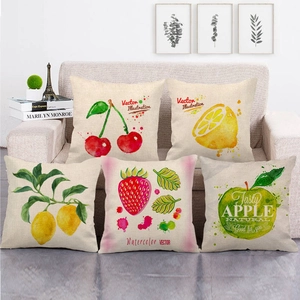 Watercolor Fruit Linen Cushion Cover Decorative Square Sofa Pillowcase Apple Lemon Strawberry Orange Pattern For Living Room Home Decor