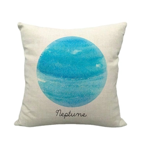 Housse de coussin en lin avec motif planète Neptune aquarelle bleue pour canapé