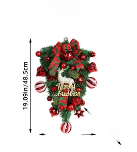 Christmas teardrop swag with reindeer, red ornaments, and bow dimensions 48.5x32cm