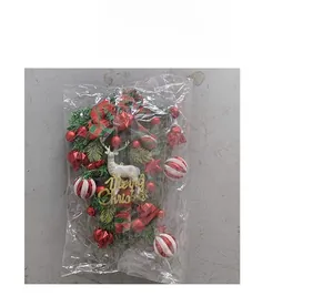 Detailed Christmas hanging ornament set with reindeer and red baubles in packaging