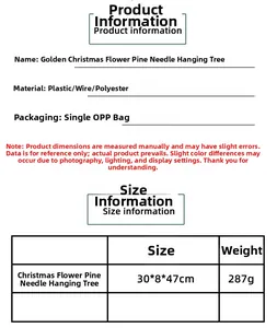 Detailed size chart for Christmas upside-down tree wreath ornament showing 30x8x47cm specs