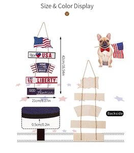 Five-tier wooden Independence Day sign with patriotic USA flags and heart motifs