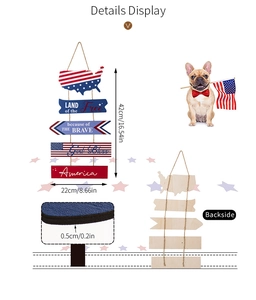 Detail view of USA wood door sign showing star-and-stripe pattern and precise dimensions