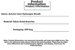 Detailed chart showing autumn hydrangea wreath material and specifications