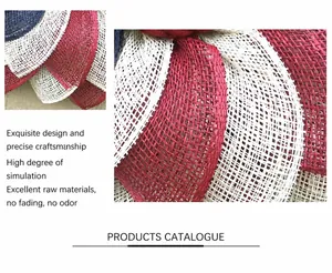 Detailed macro view of patriotic red white and blue burlap mesh with woven texture for wreaths