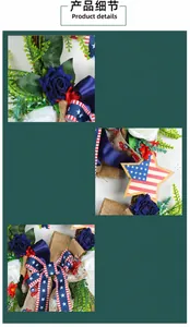 Detailed macro view of American Independence Day wreath with roses and burlap bow