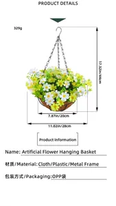 Künstlicher Gänseblümchen-Hängekorb mit Maßen 44cm Höhe und 28cm Breite im Detail