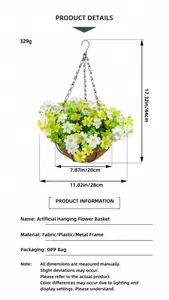 Artificial daisy hanging basket with dimensions 44cm height and 28cm width detail