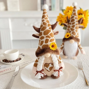 Gnomi di peluche con motivo a giraffa e girasole per decorazioni da tavolo in casa