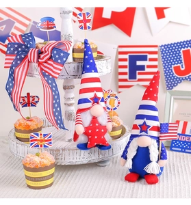 Patriotic gnomes with American flag and star on a tiered tray for Independence Day