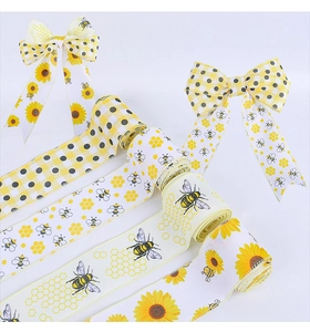Details von Bienen- und Sonnenblumenbändern aus Juteimitat mit Naht für Schleifen