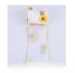 Detail von Sonnenblumen- und Bienenband zeigt die Rückseitentextur und das Gewebe
