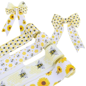 Deko-Sackleinen-Band-Set mit Biene und Sonnenblume inklusive Schleifen für Bastelarbeiten