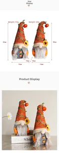 Dimensions détaillées des nains d'automne en peluche avec tournesols et citrouilles