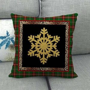 Christmas snowflake pillow cover with leopard trim and red green plaid pattern