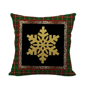 Christmas pillow cover with tartan plaid leopard print and large golden snowflake design