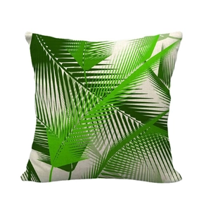 Funda de cojín de lino con estampado tropical de hojas de palma verdes
