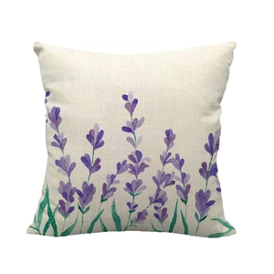 Fodera per cuscino in lino con motivi floreali di lavanda su tessuto cremoso