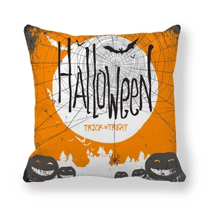 Halloween throw pillow cover featuring pumpkin and bat design with Trick or Treat text