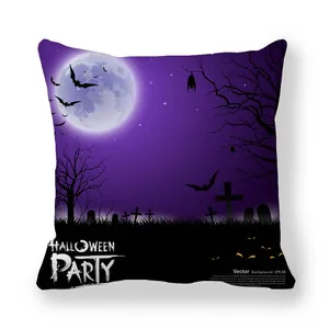 Detail showing high-density peach skin fabric with a purple Halloween party moon pattern