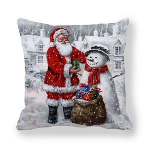 Detailed close-up of thickened peach skin Christmas pillowcase with Santa and snowman print