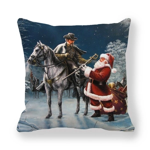 Macro detail of thick peach skin fabric featuring a Christmas soldier scene print