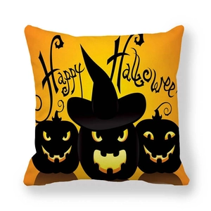 Halloween pillowcase featuring Happy Halloween text and three spooky pumpkin silhouettes