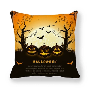 Halloween pumpkin castle pillowcase with bats and moon on peach skin fabric