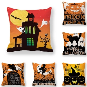 Halloween Decorative Pillow Case Peach Skin Velvet Printed Pumpkin Ghost Cat Pattern For Sofa Couch Home Decor Holiday