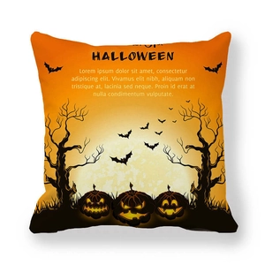 Halloween throw pillow cover with pumpkin silhouettes and moonlit castle design