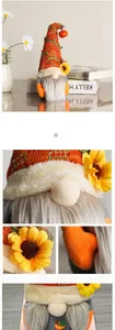 Détails d'un nain d'automne avec chapeau orange tricoté, citrouille et tournesol