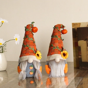 Harvest gnome plush set with sunflowers and pumpkins for autumn home window decoration