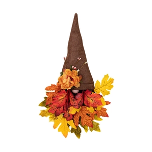 Autumn gnome wreath decoration with maple leaf beard and burlap hat for harvest home decor